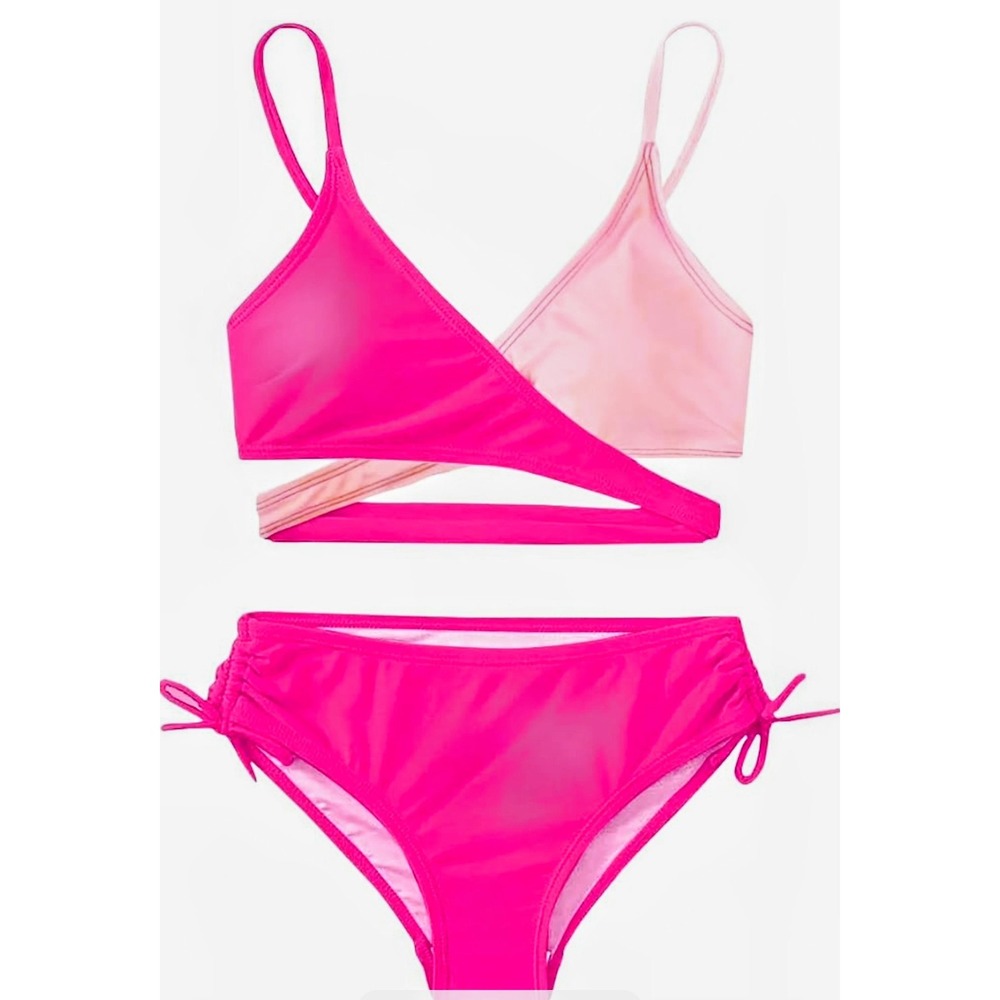 Mienqe Girls Pink Colorblock Bikini Set Two Piece Swimsuit Anti-Chlorine 0059